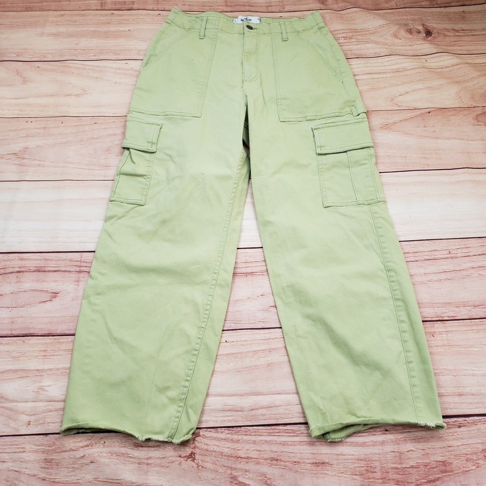 Hollister Ultra High Rise Cargo Pants Womens‎ Large Wide Leg Green Pockets